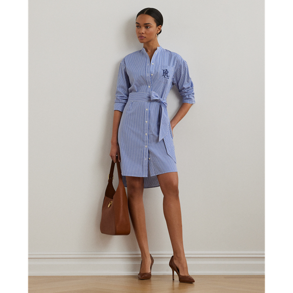 Robe-chemise ray&eacute;e ceintur&eacute;e en popeline