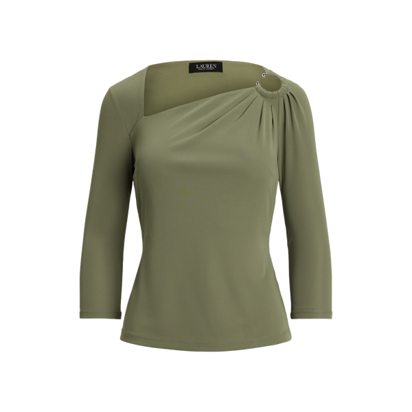Smocked Jersey Blouson-Sleeve Top