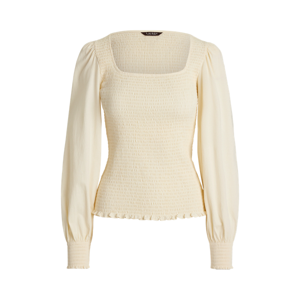 Polka-Dot Slub Jersey Puff-Sleeve Tee