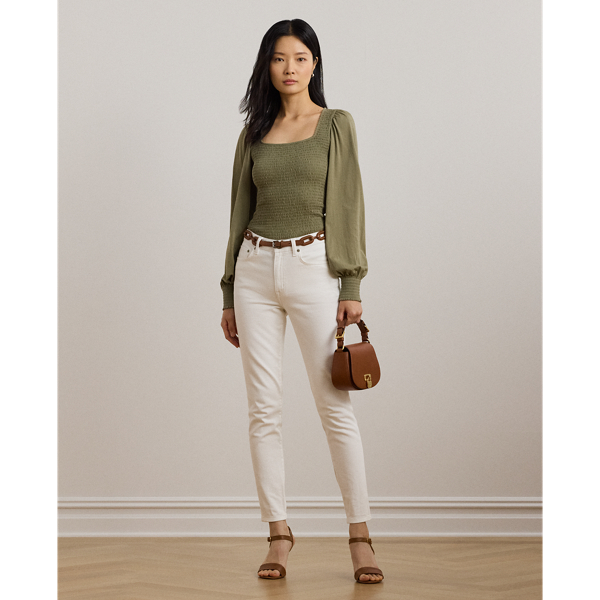 ラルフ・ローレン Lauren Ralph Lauren Smocked Jersey Blouson Sleeve Top レディース シャツ トッ s7-AI200963867002_alternate1?$
