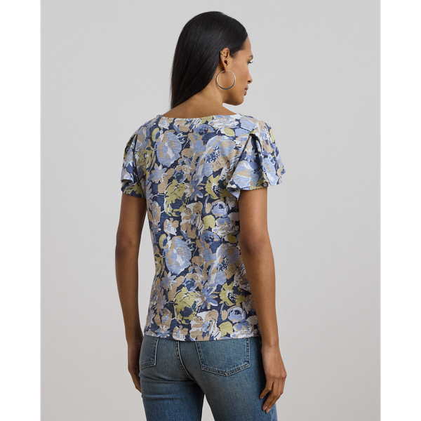 売れ筋商品|||ラルフローレン Tシャツ レディース トップス FLORAL SLUB JERSEY FLUTTER SLEEVE TOP - Print T-shirt - blue/multi-colored Floral Slub Jersey Flutter-Sleeve Top for Women | Ralph