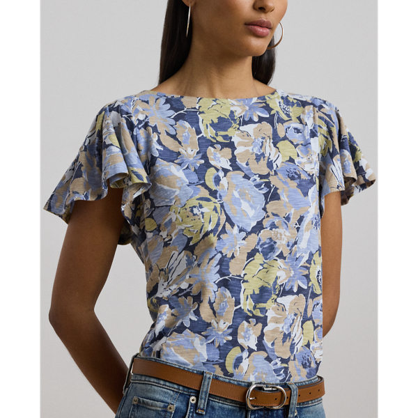 売れ筋商品|||ラルフローレン Tシャツ レディース トップス FLORAL SLUB JERSEY FLUTTER SLEEVE TOP - Print T-shirt - blue/multi-colored Floral Slub Jersey Flutter-Sleeve Top for Women | Ralph