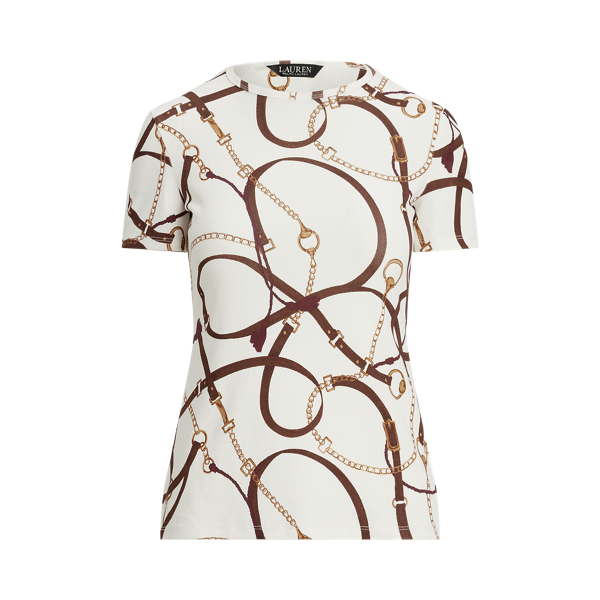 Print Cotton-Blend Short-Sleeve Sweater