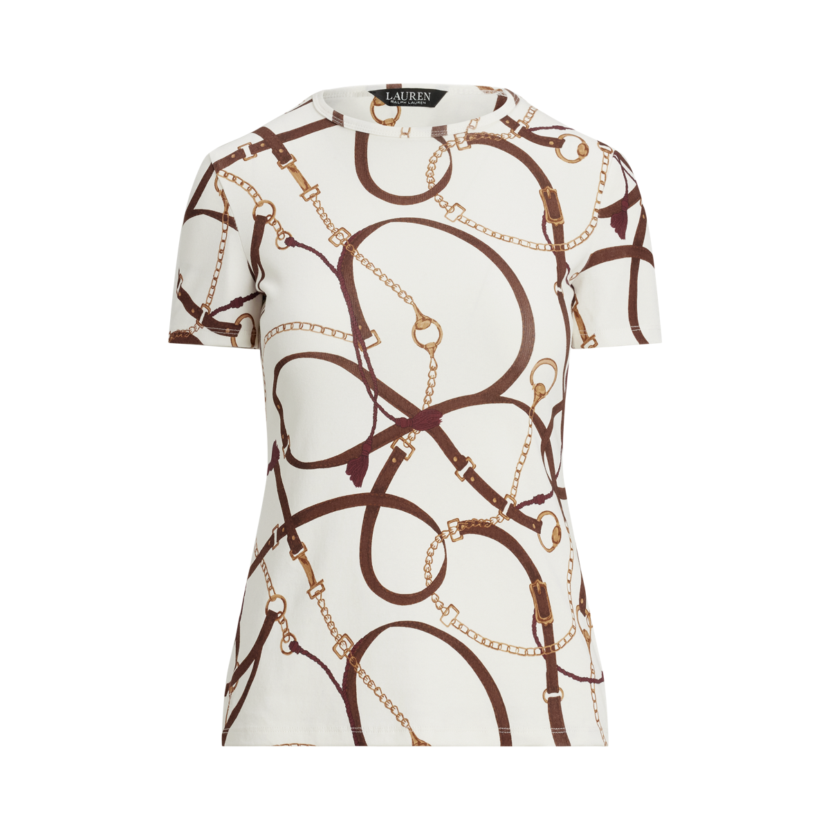 売れ筋商品|||ラルフローレン Tシャツ レディース トップス BELTING PRINT COTTON BLEND CREWNECK TEE - Print T-shirt - cream/multi-colored Belting-Print Cotton-Blend Crewneck Tee