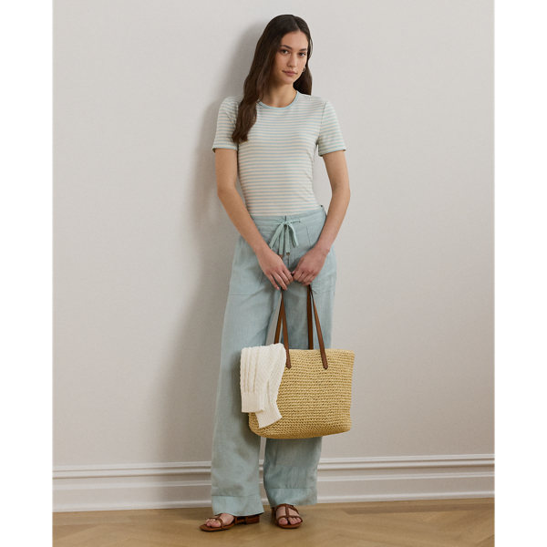 Aqua Pearl/Cream Striped Stretch Cotton Crewneck Tee Lauren 4