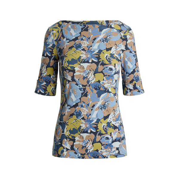 Belting-Print Cotton-Blend Boatneck Tee