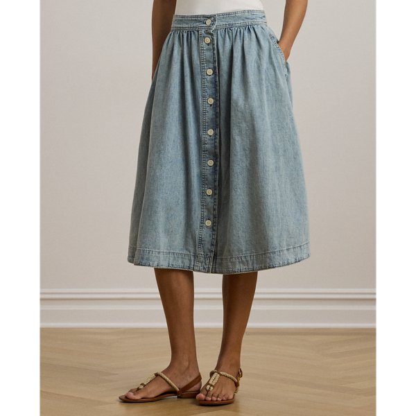 Alicia Wash Button-Front Denim Skirt Lauren 4