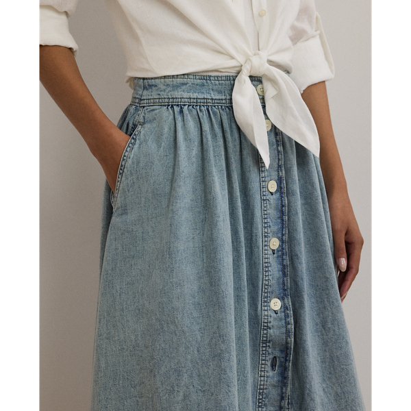 Alicia Wash Button-Front Denim Skirt Lauren 6