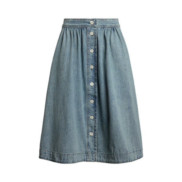 Alicia Wash Button-Front Denim Skirt Lauren 2