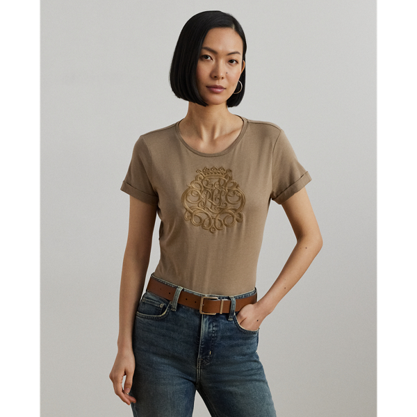 Madison Tan Jersey-T-Shirt mit gesticktem Logo Lauren 1