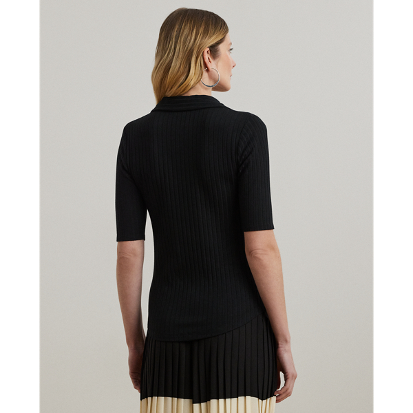 【RALPH LAUREN】リブニット エルボースリーブ ポロシャツドレス リブニット エルボースリーブ ポロ Tシャツ | ラルフ ローレン