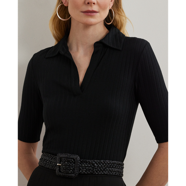 【RALPH LAUREN】リブニット エルボースリーブ ポロシャツドレス リブニット エルボースリーブ ポロ Tシャツ | ラルフ ローレン