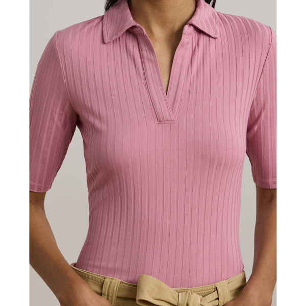 ラルフ・ローレン Lauren Ralph Lauren Petite Rib-ニット Elbow-Sleeve Polo Tee レディース シャツ Women's Lauren Ralph Lauren Petite Rib-Knit Elbow-Sleeve