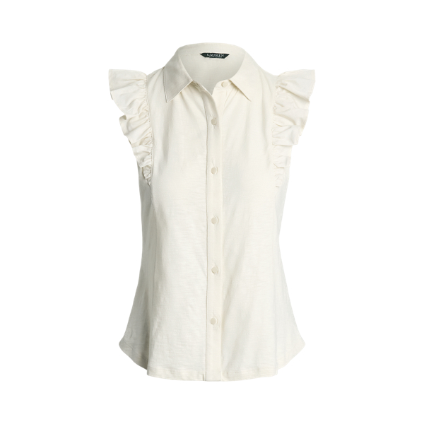 Lace-Trim Jersey Flutter-Sleeve Tee