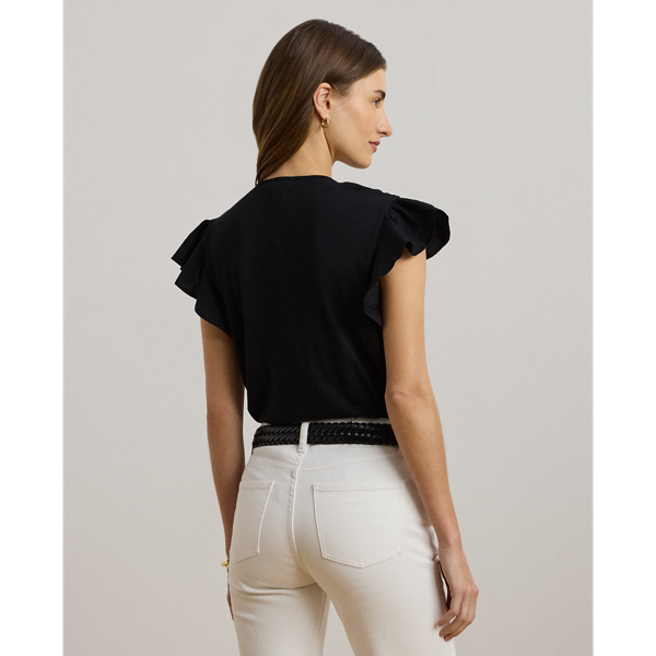 Lace-Trim Jersey Flutter-Sleeve Tee