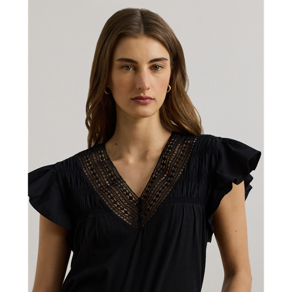 ラルフ・ローレン Lauren Ralph Lauren Lace-trim Jersey Flutter-sleeve Tee レディース シャツ Lace-Trim Jersey Flutter-Sleeve Tee