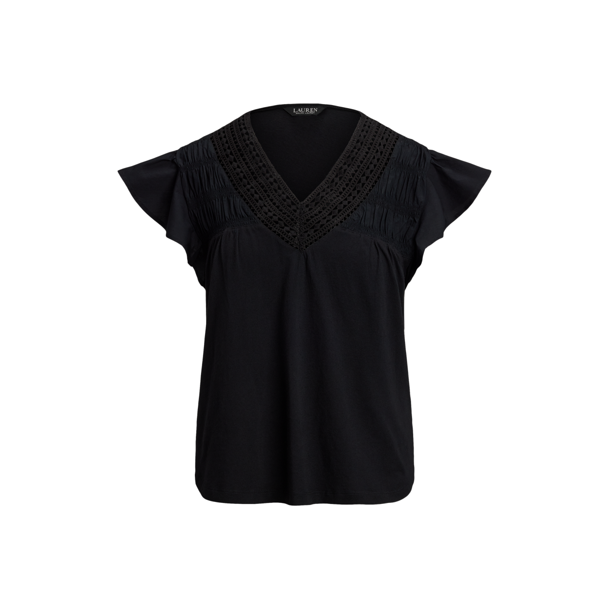 ラルフ・ローレン Lauren Ralph Lauren Lace-trim Jersey Flutter-sleeve Tee レディース シャツ Lace-Trim Jersey Flutter-Sleeve T-Shirt for Women | Ralph