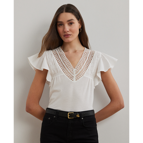 T-shirt volanté en jersey à dentelle