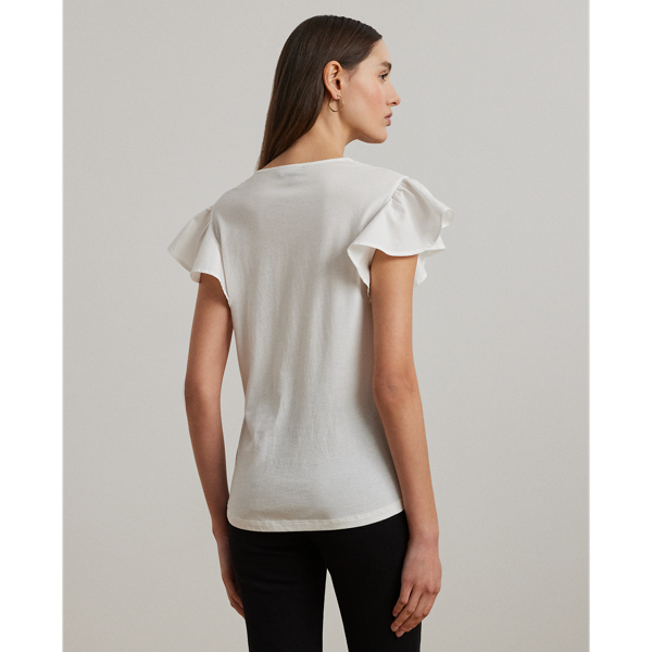 ラルフ・ローレン Lauren Ralph Lauren Lace-trim Jersey Flutter-sleeve Tee レディース シャツ Lace-Trim Jersey Flutter-Sleeve Tee