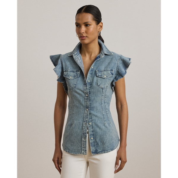 Chemise à manches évasées en denim