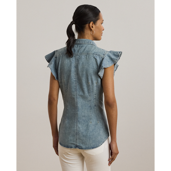 Denim Flutter-Sleeve Shirt