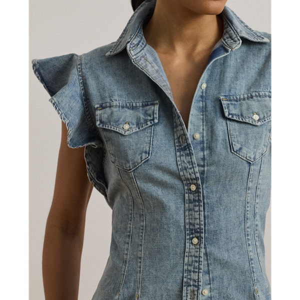 Denim Flutter-Sleeve Shirt