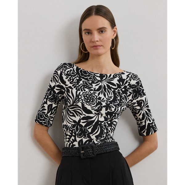 T-shirt encolure bateau fleuri en coton