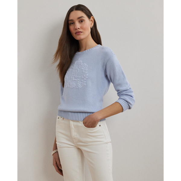 (取寄) ローレン ラルフローレン レディース フローラル-ロゴ コーム コットン セーター Lauren Ralph Lauren women Floral-logo Combed Cotton Sweater White Floral-Logo Combed Cotton Sweater