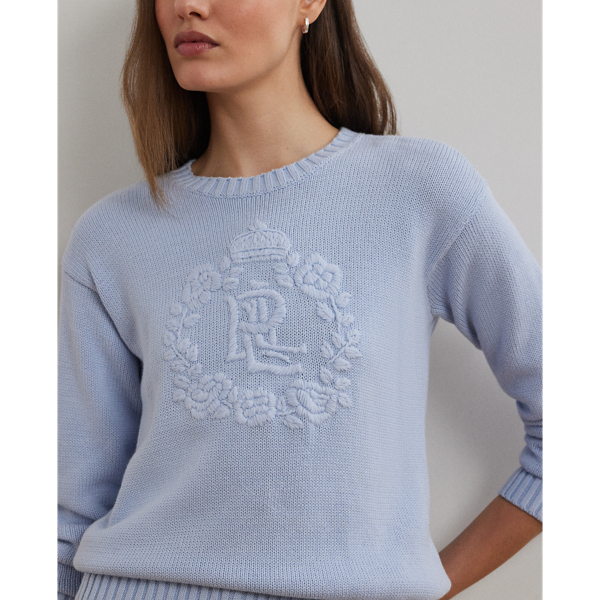 Floral-Logo Combed Cotton Sweater