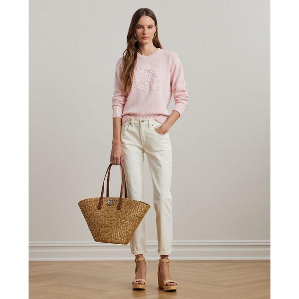 (取寄) ローレン ラルフローレン レディース フローラル-ロゴ コーム コットン セーター Lauren Ralph Lauren women Floral-logo Combed Cotton Sweater White Floral-Logo Combed Cotton Sweater