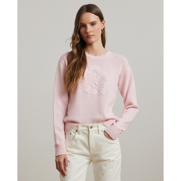 (取寄) ローレン ラルフローレン レディース フローラル-ロゴ コーム コットン セーター Lauren Ralph Lauren women Floral-logo Combed Cotton Sweater White Floral-Logo Combed Cotton Sweater