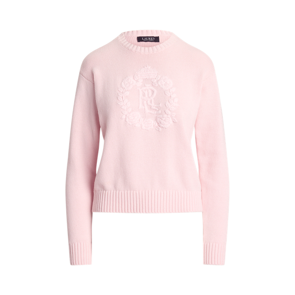 Floral-Logo Combed Cotton Sweater