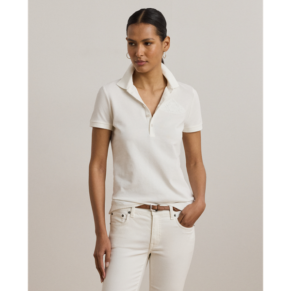 White Polo en piqué de coton à logo fleuri Lauren 1