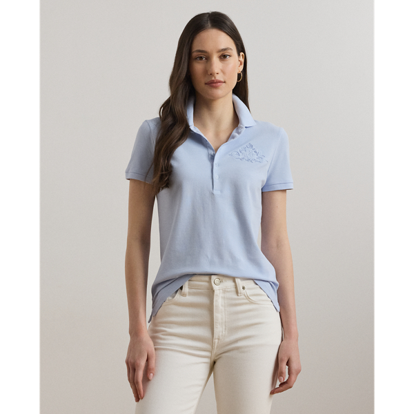 Cornflower Blue Polo en piqué de coton à logo fleuri Lauren 1