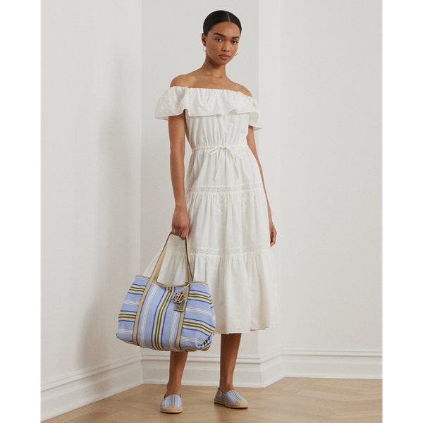 White Schulterfreies gestuftes Baumwollkleid Lauren 1