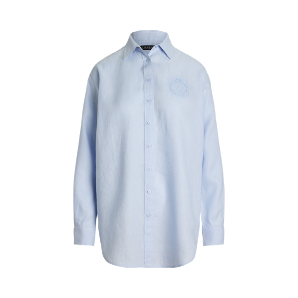 Oversize Striped Floral-Logo Linen Shirt Lauren 1