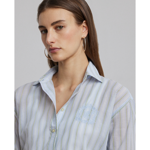 ラルフ・ローレン Lauren Ralph Lauren Oversize Striped Cotton Broadcloth Shirt レディース Oversize Striped Cotton Broadcloth Shirt