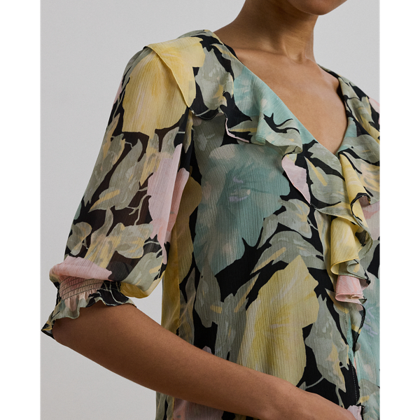 Floral Georgette Ruffle-Trim Blouse
