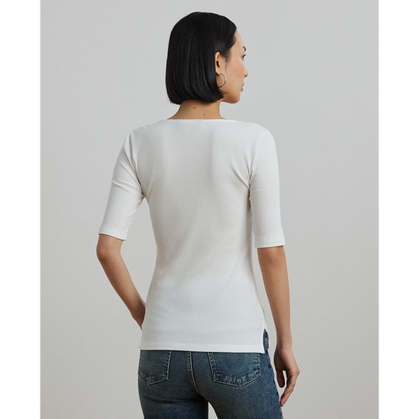 Rib-Knit Cotton-Blend Elbow-Sleeve Tee
