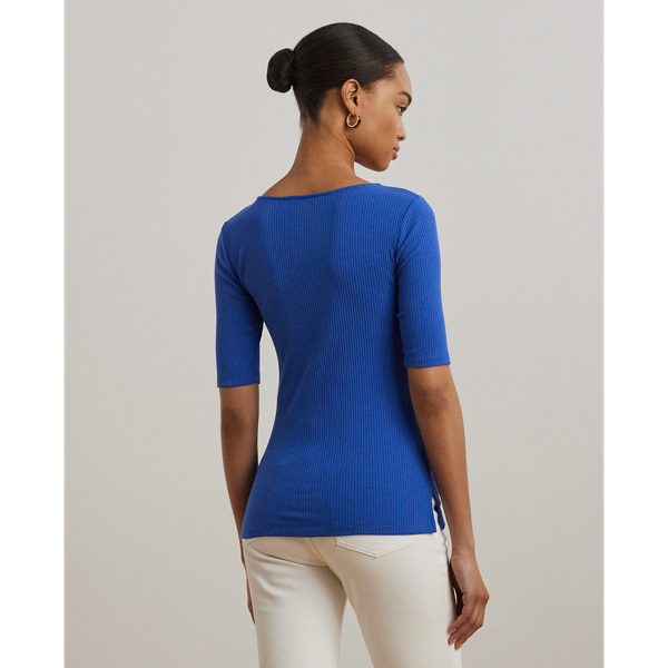 Rib-Knit Cotton-Blend Elbow-Sleeve Tee