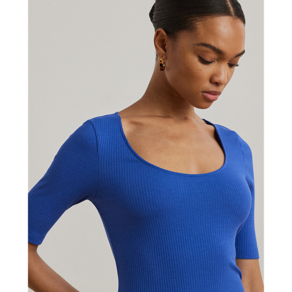 ローレン ラルフ ローレン LAUREN RALPH LAUREN リブニット コットンブレンド エルボースリーブ Tシャツ （600レッド） リブニット コットンブレンド エルボースリーブ Tシャツ