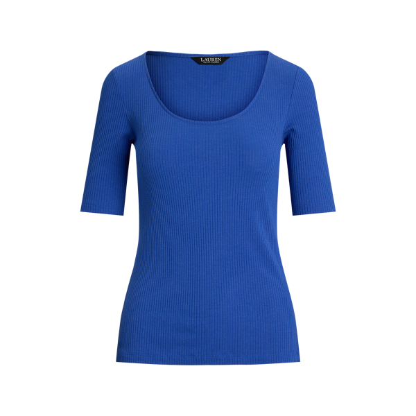 ローレン ラルフ ローレン LAUREN RALPH LAUREN リブニット コットンブレンド エルボースリーブ Tシャツ （100ホワイト） ローレン ラルフ ローレン LAUREN RALPH LAUREN リブニット