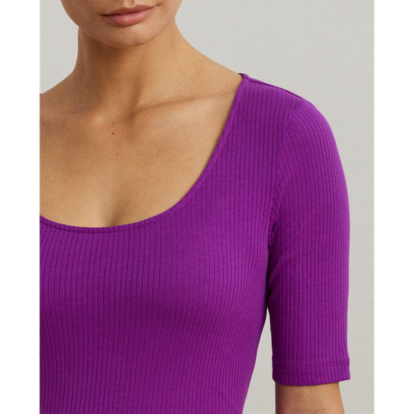 売れ筋商品|||ラルフローレン カットソー トップス レディース Women's Rib-Knit Cotton-Blend Elbow-Sleeve Tee White Lauren Ralph Lauren Cotton Blend Rib-Knit Scoop Neck Elbow