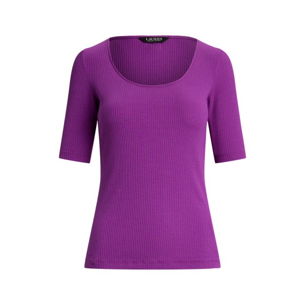 ラルフ・ローレン Lauren Ralph Lauren Rib-ニット Cotton-Blend Elbow-Sleeve Tee レディース シャ Rib-Knit Cotton-Blend Elbow-Sleeve Tee
