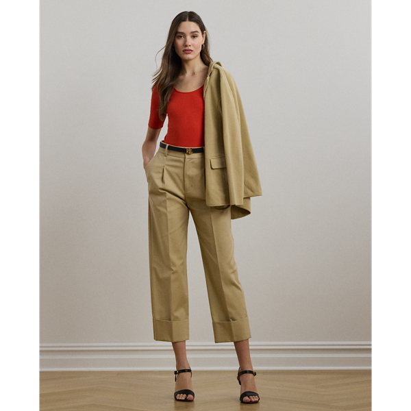 ローレン ラルフ ローレン LAUREN RALPH LAUREN リブニット コットンブレンド エルボースリーブ Tシャツ （100ホワイト） ローレン ラルフ ローレン LAUREN RALPH LAUREN リブニット