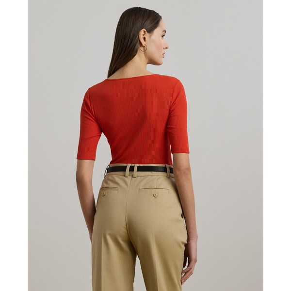 Rib-Knit Cotton-Blend Elbow-Sleeve Tee for Women | Ralph