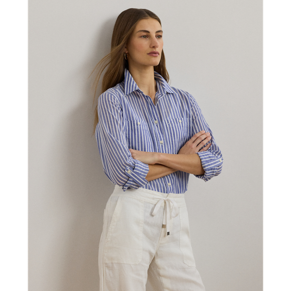 Blue/White Relaxed-Fit Hemd aus Voile Lauren 1