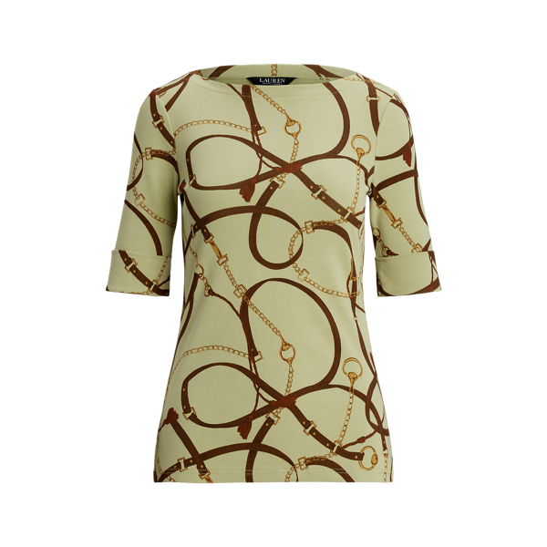 Print Cotton-Blend Short-Sleeve Sweater