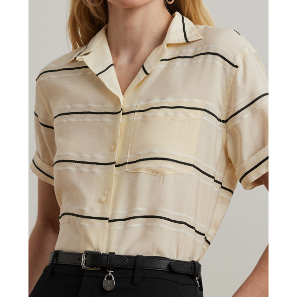ラルフ・ローレン Lauren Ralph Lauren Striped Short-sleeve Camp Shirt レディース シャツ トップス Striped Short-Sleeve Camp Shirt