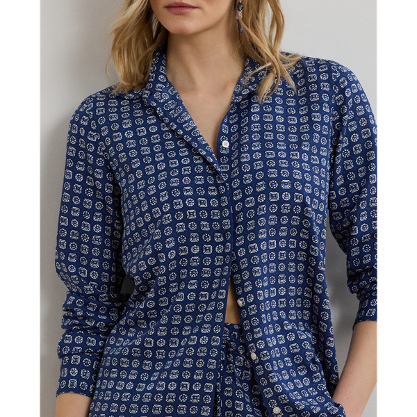 売れ筋商品|||ラルフローレン シャツ レディース トップス Classic Fit Geo Print Crepe Shirt - Button-down blouse - blue/white Classic Fit Denim Shirt